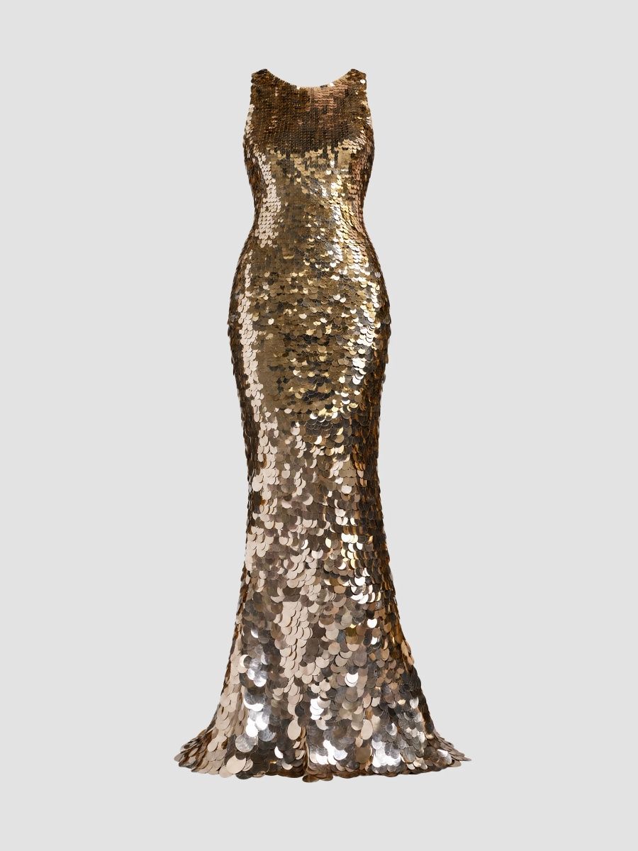 Mac Duggal Women's Sequined Sleeveless Gown - Gold - Size 14