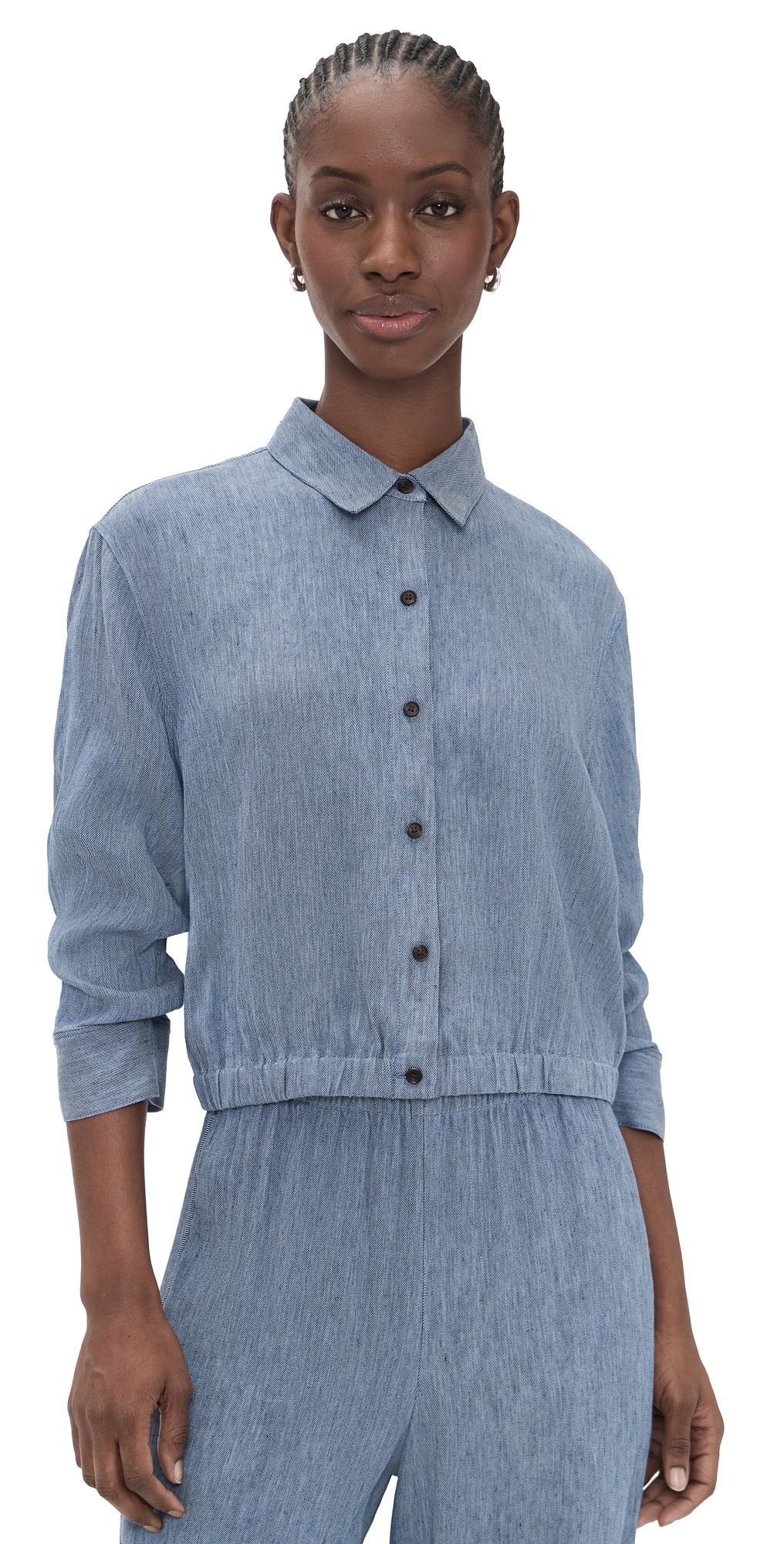 Theory Fixed Sleeve Cropped Shirt Light Denim M
