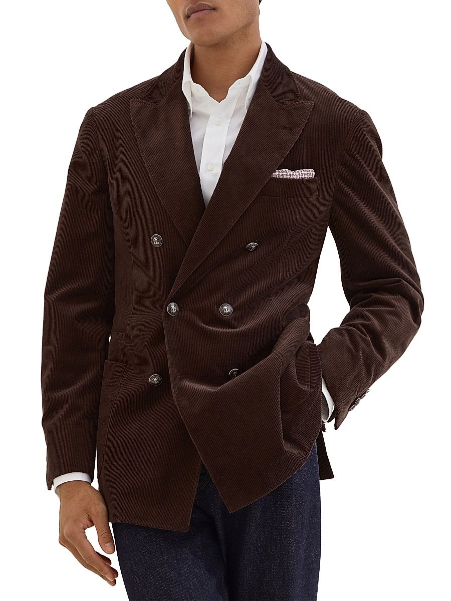 Men's Corduroy One and a Half Breasted Deconstructed Blazer - Brown - Size 48