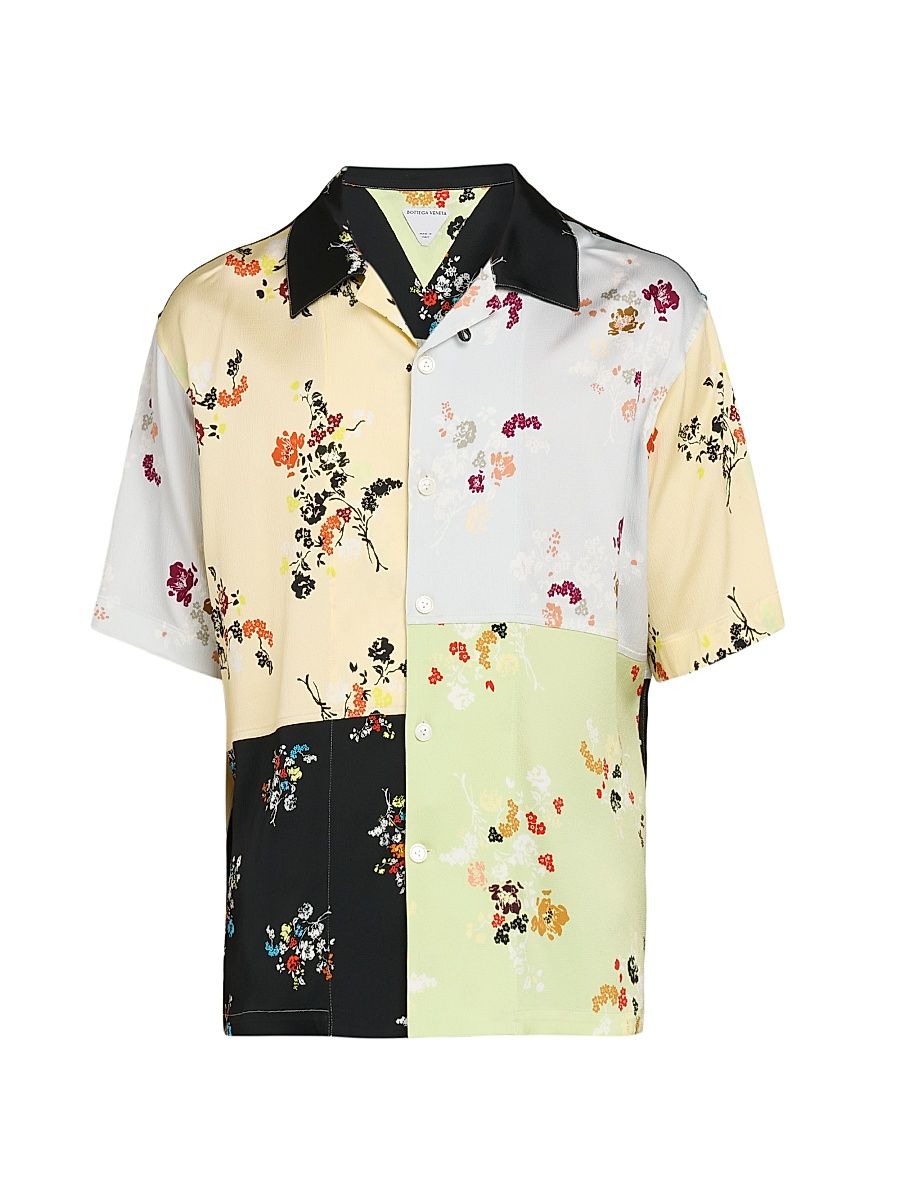 Men's Colorblocked Floral Button-Front Shirt - Pastry Mint Black - Size 42