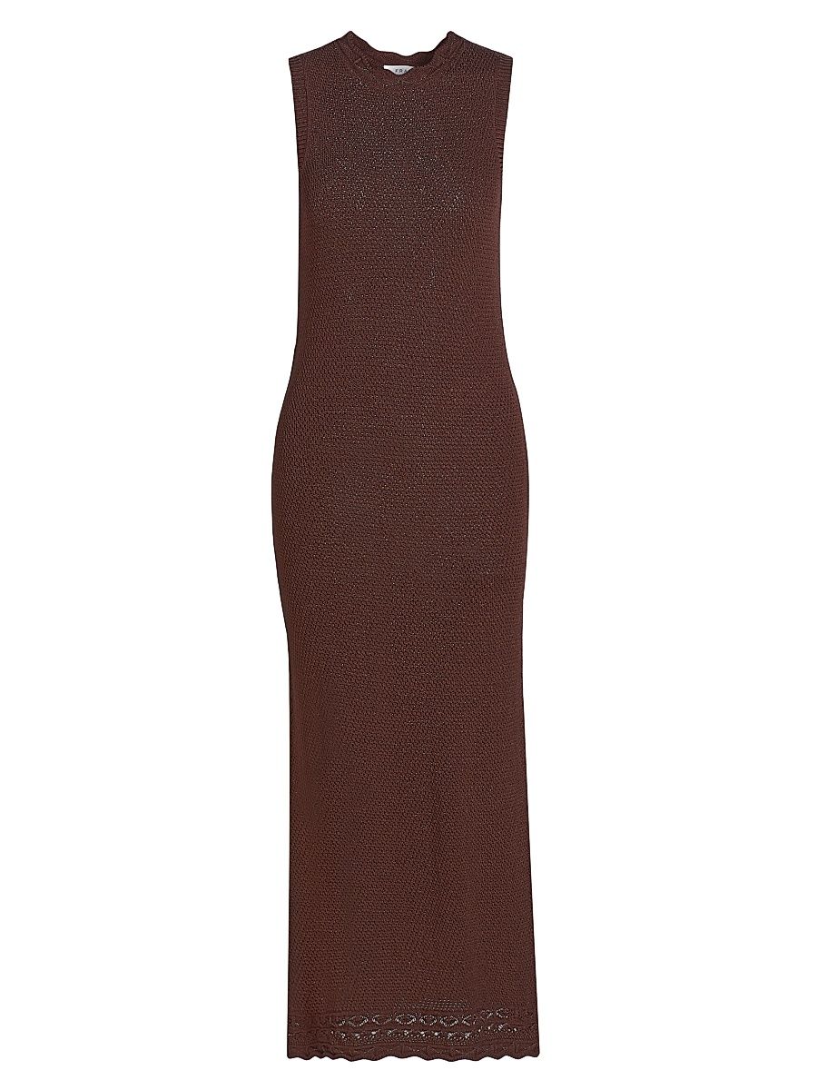 Women's Pointelle Knit Maxi Dress - Chocolate Brown - Size XS