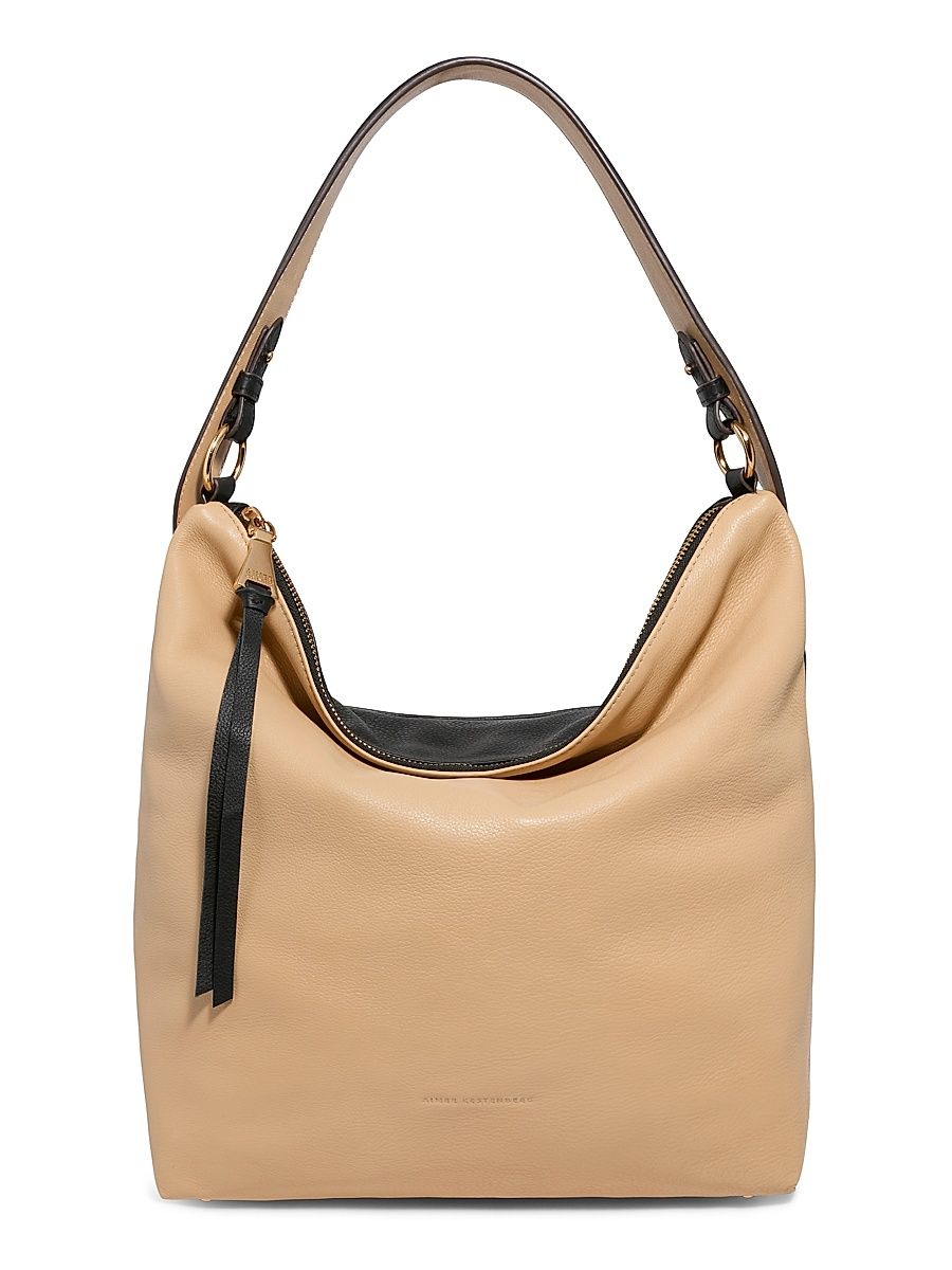 Women's Ava Leather Ziptop Hobo Bag - Camel Colorblock