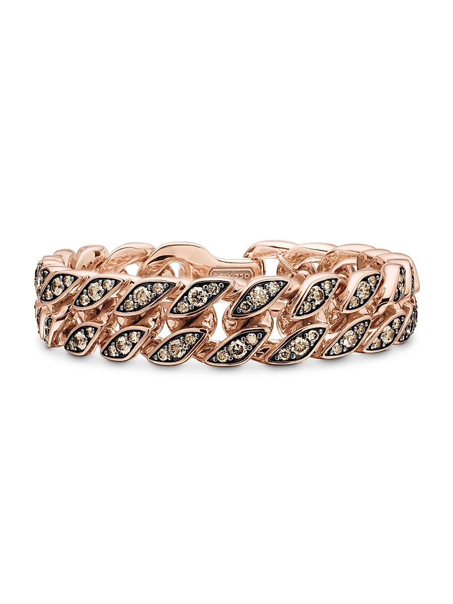 Men's Curb Chain Bracelet in 18K Rose Gold - Cognac Diamond - Size Small