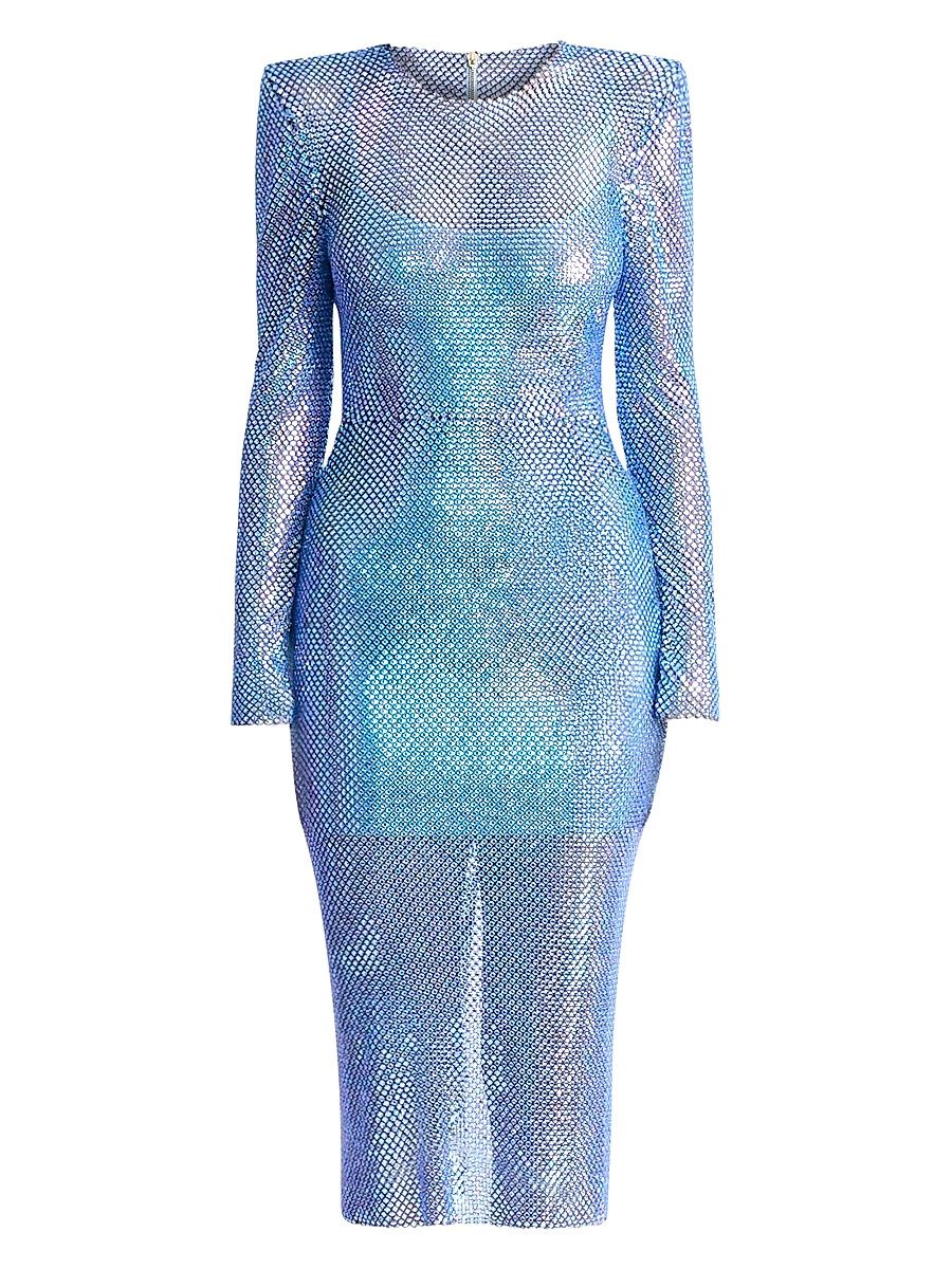 Women's The Shimmer Crystal-Embellished Mesh Midi-Dress - Dusty Blue - Size 8