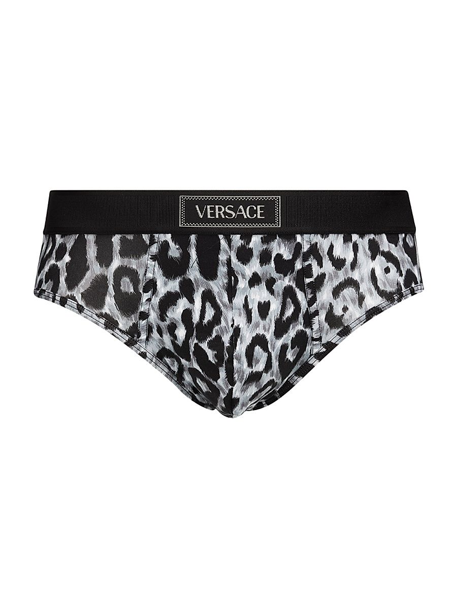 Men's Leopard-Print Stretch Cotton Briefs - Grey Black - Size XXL