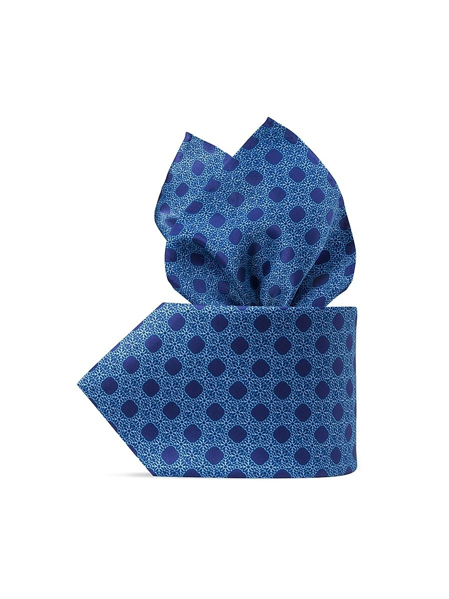 Men's Hand Printed Silk Tie Set - Blue