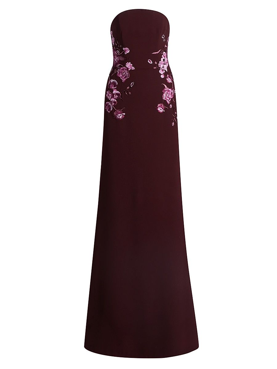 Women's Floral-Appliqué Crepe Strapless Fit & Flare Gown - Bordeaux Pink - Size 2