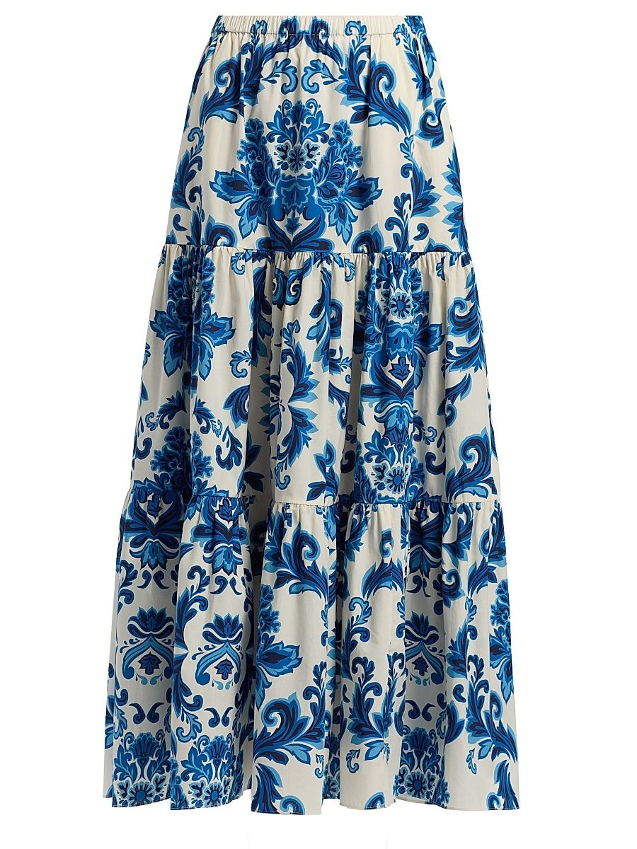 Women's Melanie Floral Tiered Midi Skirt - Fiore Evening Blue - Size XL