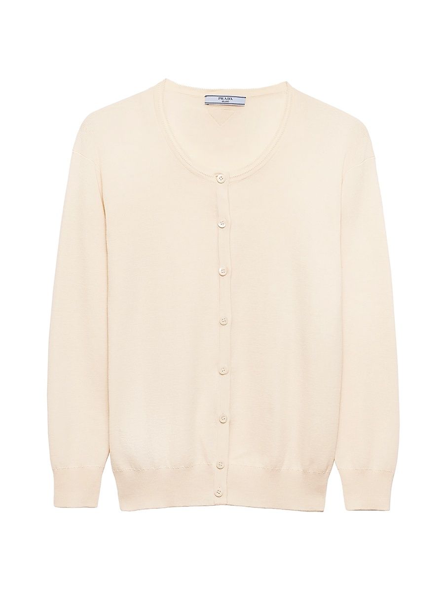 Women's Cotton and Silk Knit Cardigan - Beige Khaki - Size 0