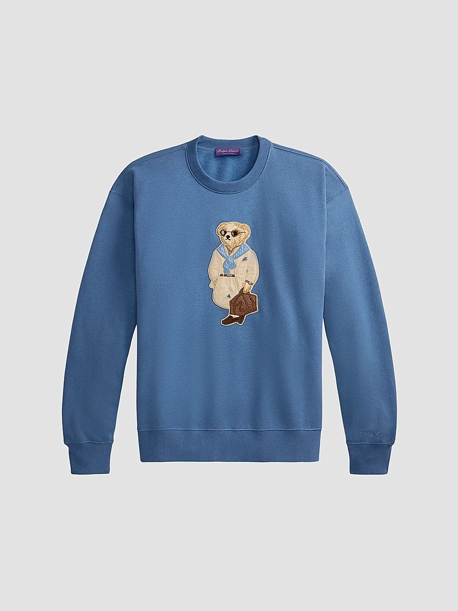 Men's Polo Bear Cotton Crewneck Sweatshirt - Blue Horizon - Size Large