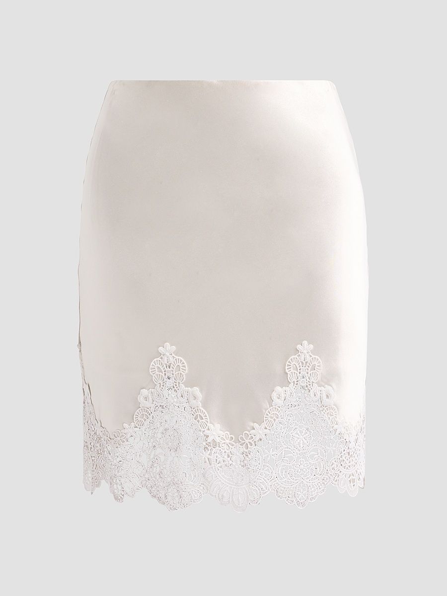 Women's Wisteria Lace Combo Liquid Satin Skirt - Off White White - Size Large