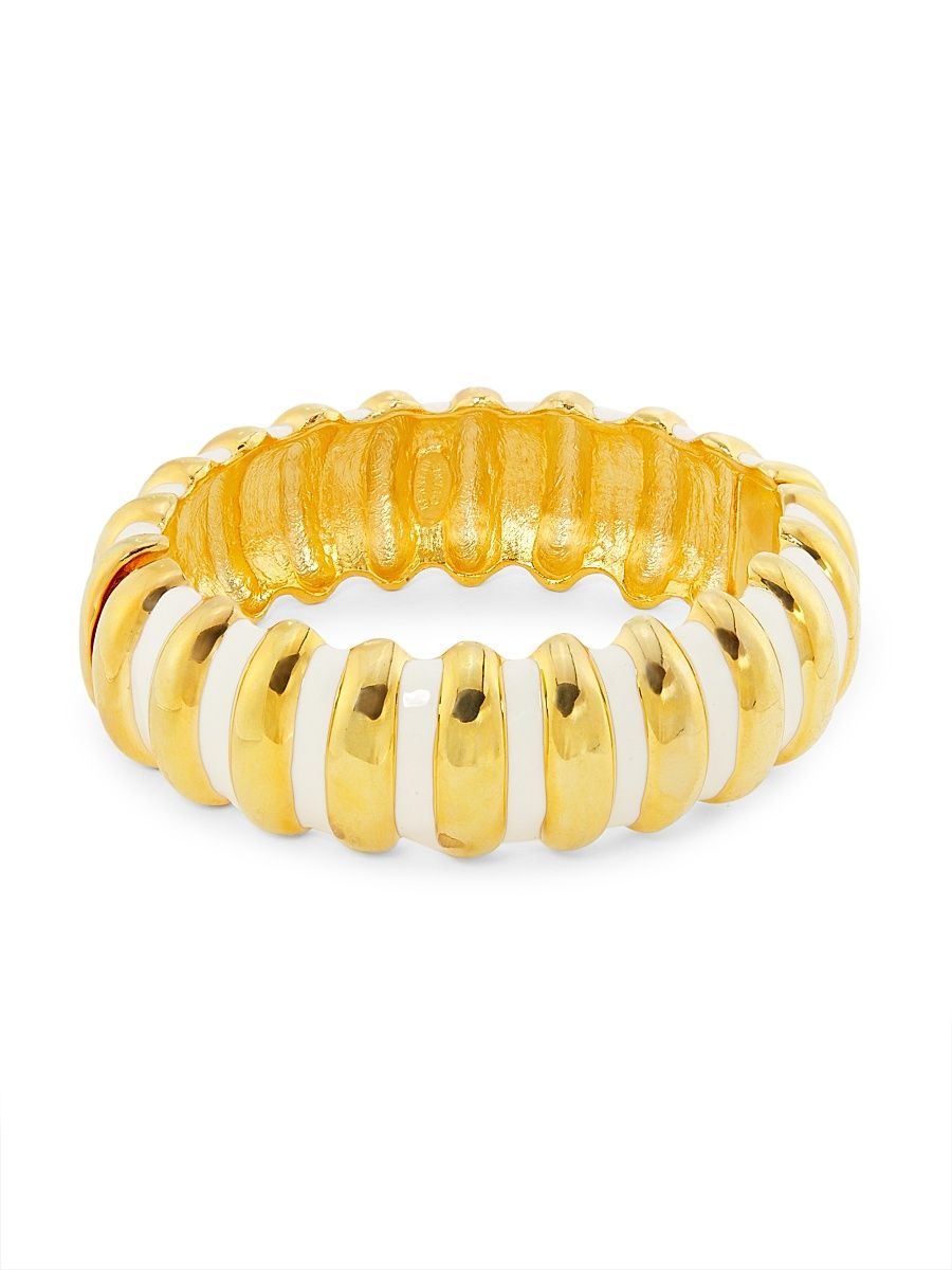 Women's Goldtone & Enamel Ribbed Bangle - Gold White