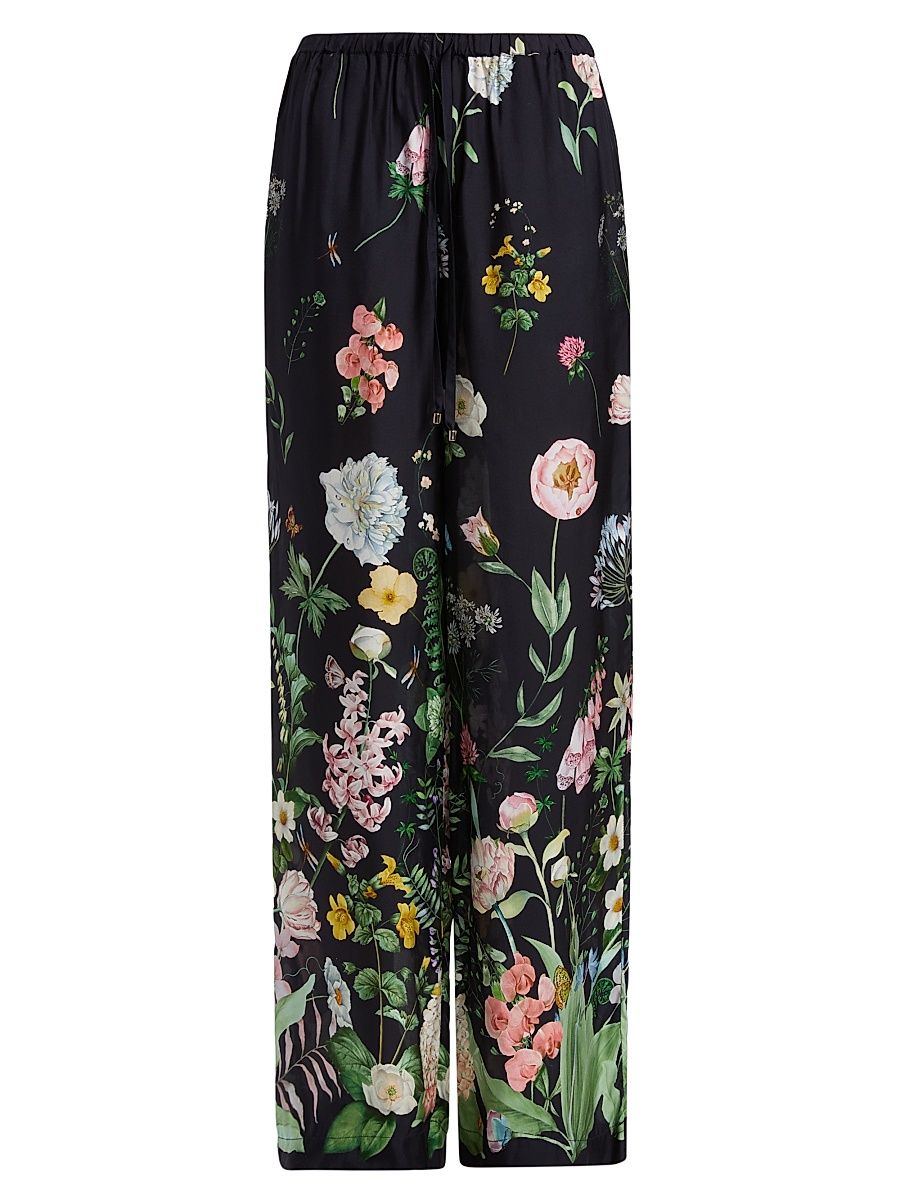 Women's Girona Floral Satin Drawstring Pants - Bloomsfield Navy - Size Medium
