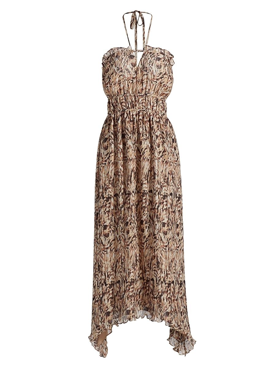 Women's Gabriela Printed Halterneck Midi-Dress - Baja Brown Tulum - Size Large