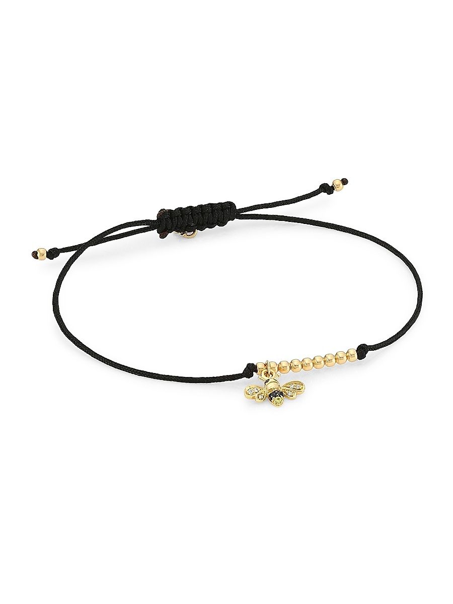 Women's 14K Yellow Gold Tiny Pavé Bee Cord Bracelet - Gold