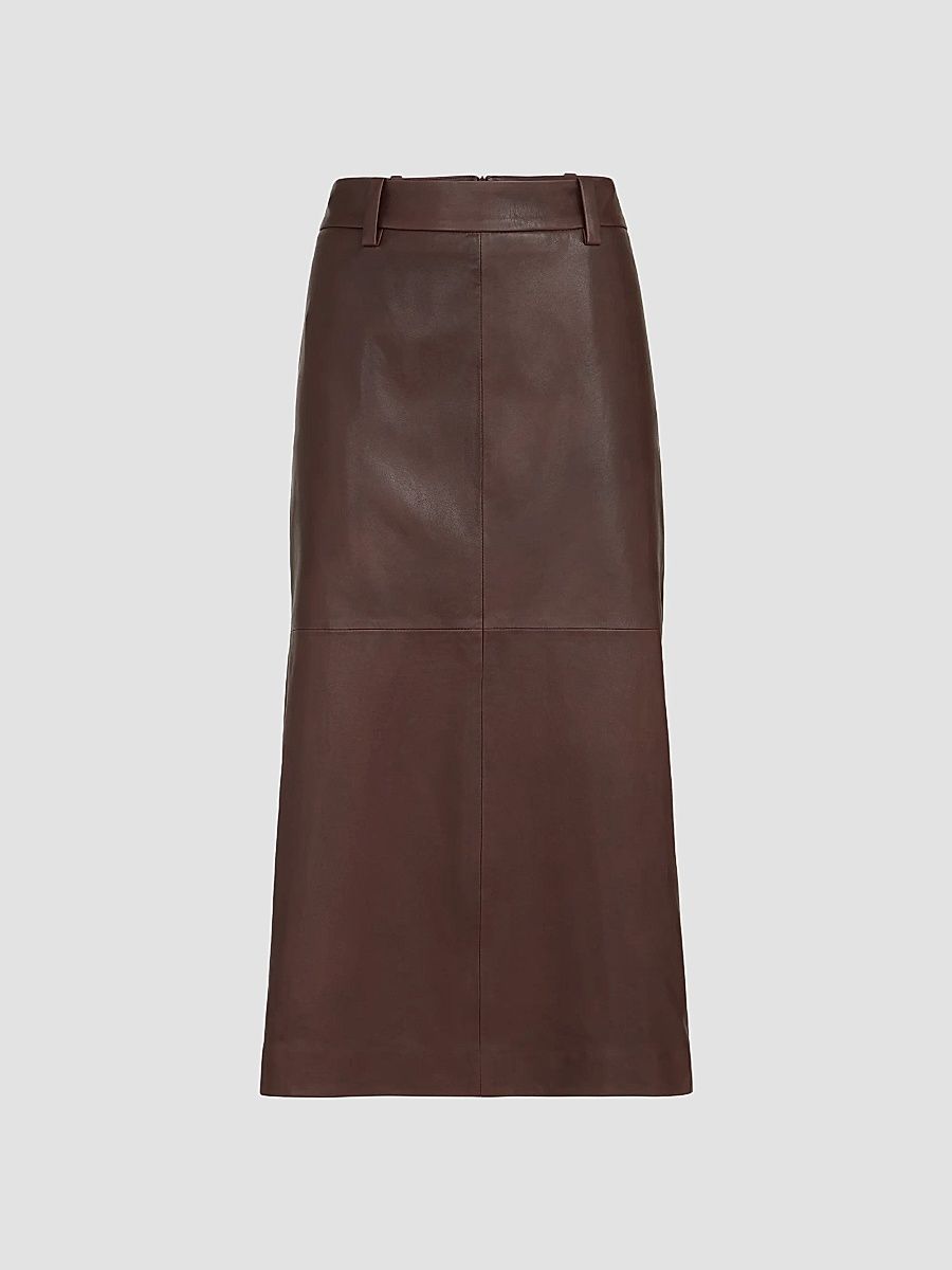 Women's Polished Nappa Leather Pencil Skirt - Burgundy - Size 4