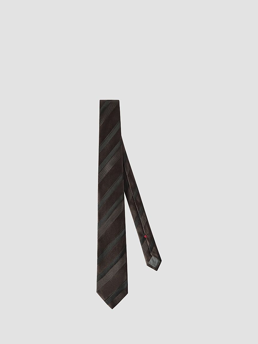 Men's Regimental Stripe Silk Tie - Pine Cone Brown