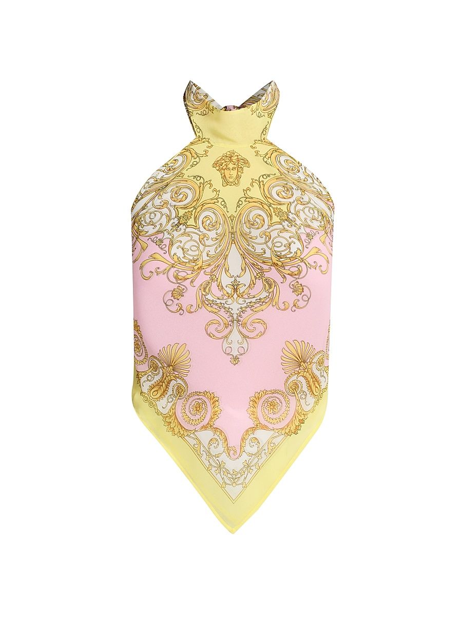 Women's Barroco Print Foulard Cover-Up Top - Pale Yellow Rose Quartz - Size Small