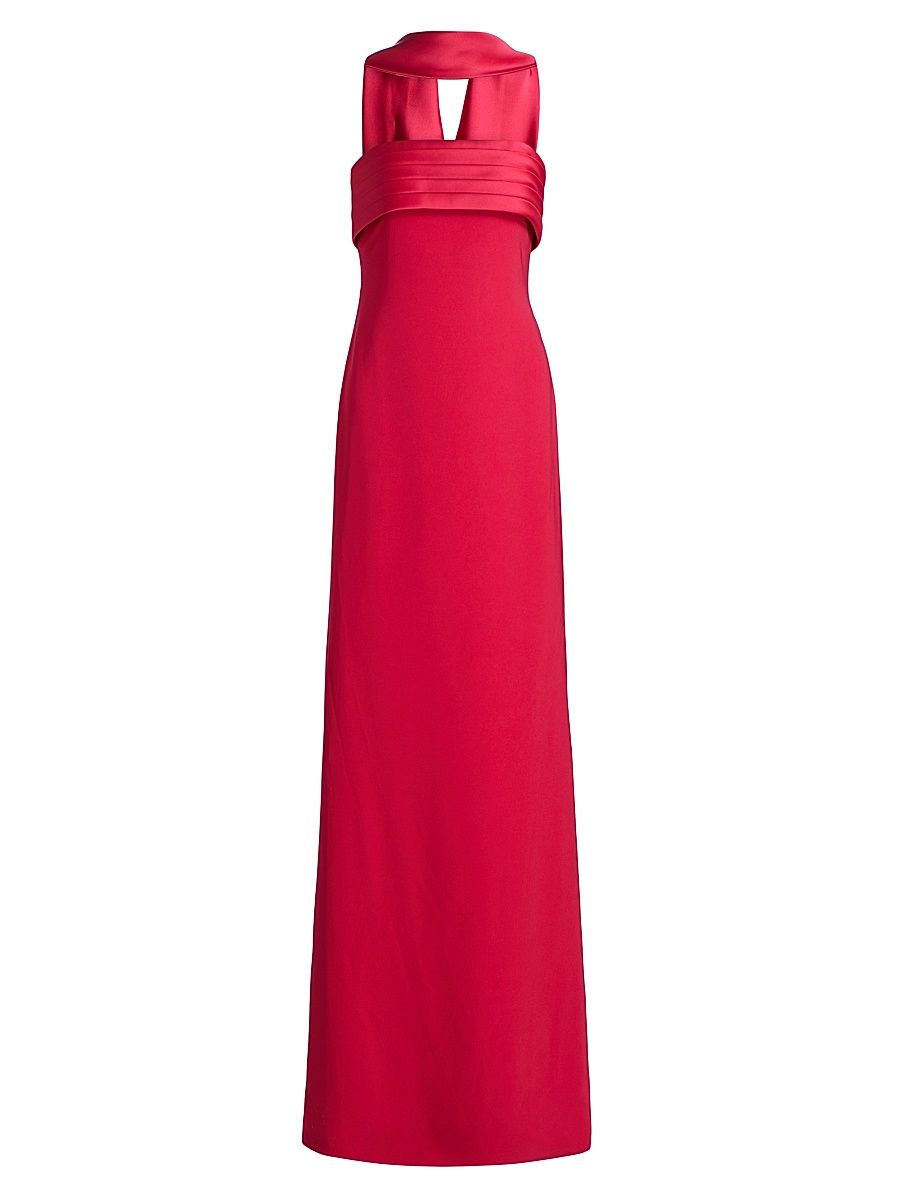 Women's Neck Scarf Strapless Satin Floor-Length Gown - Rose - Size 16