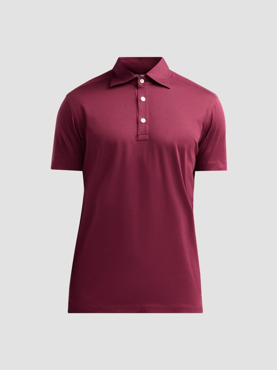 Kiton Men's Cotton Polo Shirt - Bordeaux - Size 17