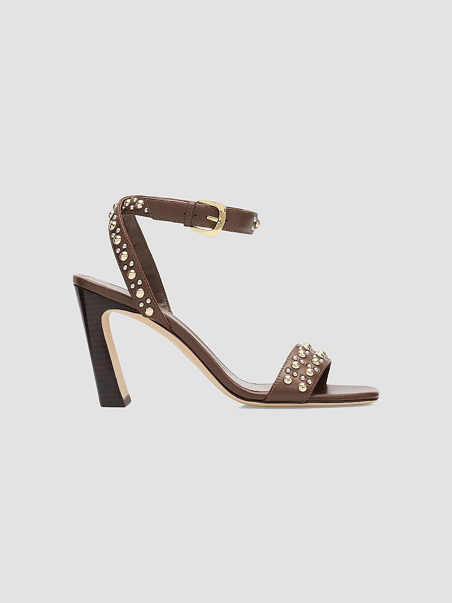 Stuart Weitzman Women's Perry 85MM Studded Leather Sandals - Linen - Size 9.5