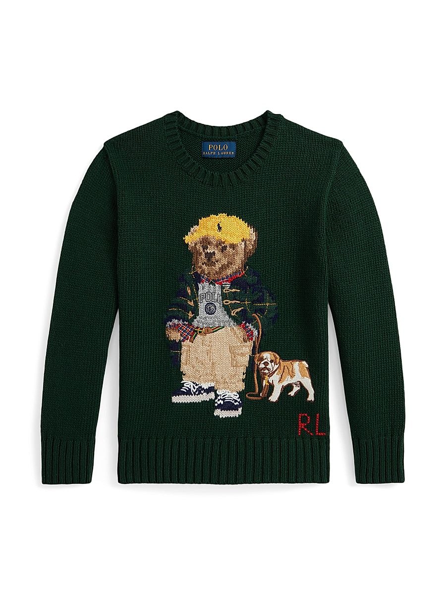 Little Boy's & Boy's Polo Bear Cotton Sweater - Moss Agate - Size 6