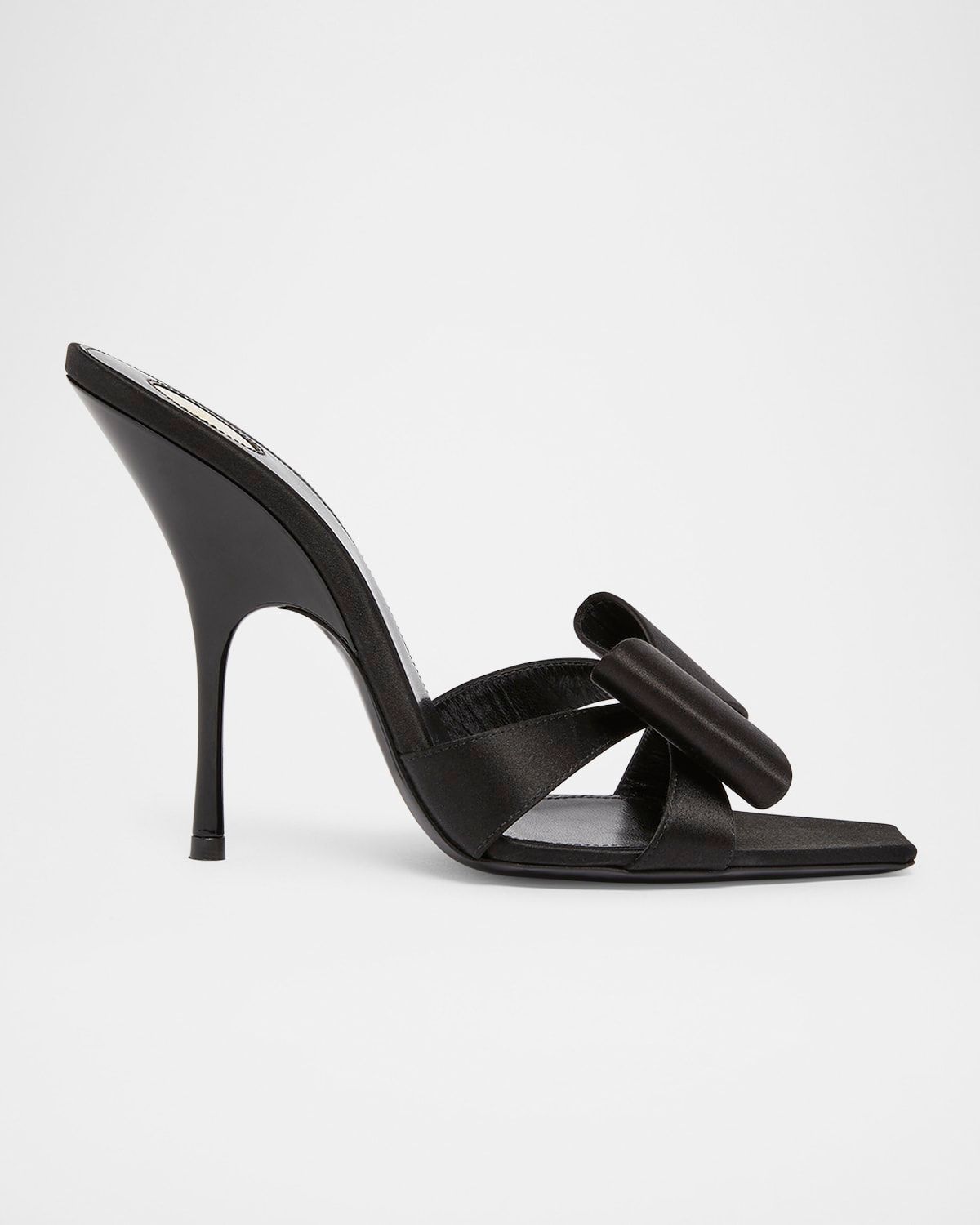 Tuxedo Bow Satin Stiletto Sandals