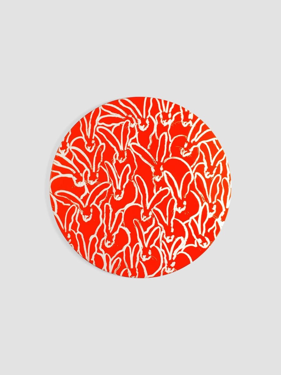 Hunt Slonem Rabbit Run Round Lacquer Placemat, Orange - Orange