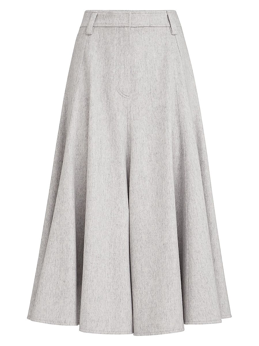 Women's Wool Flannel Flared Skirt with Monili - Grey - Size 4