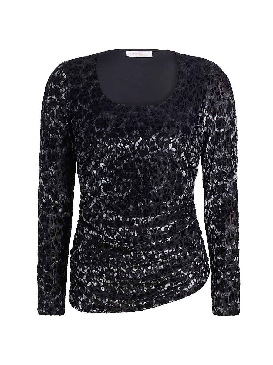 Women's Lira Leopard-Print Velvet Top - Black Leopard Burnout - Size Large