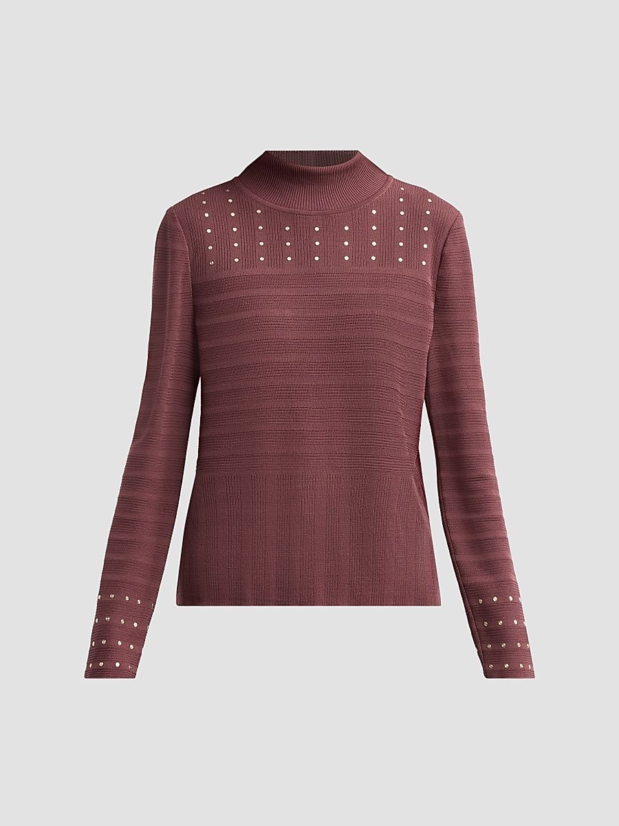 Misook Women's Studded Rib-Knit Top - Mahogany - Size XXL
