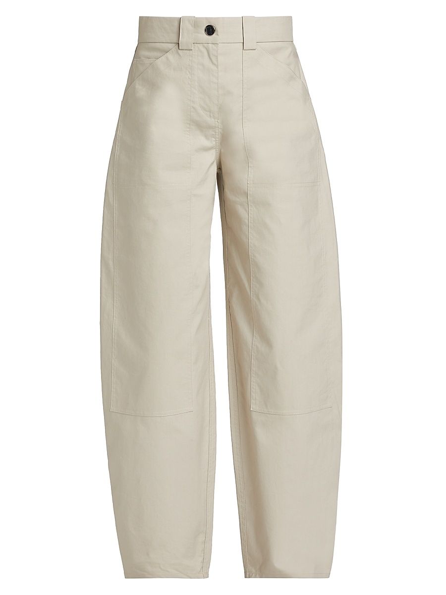 Women's Cotton High-Waisted Pants - Beige - Size 12