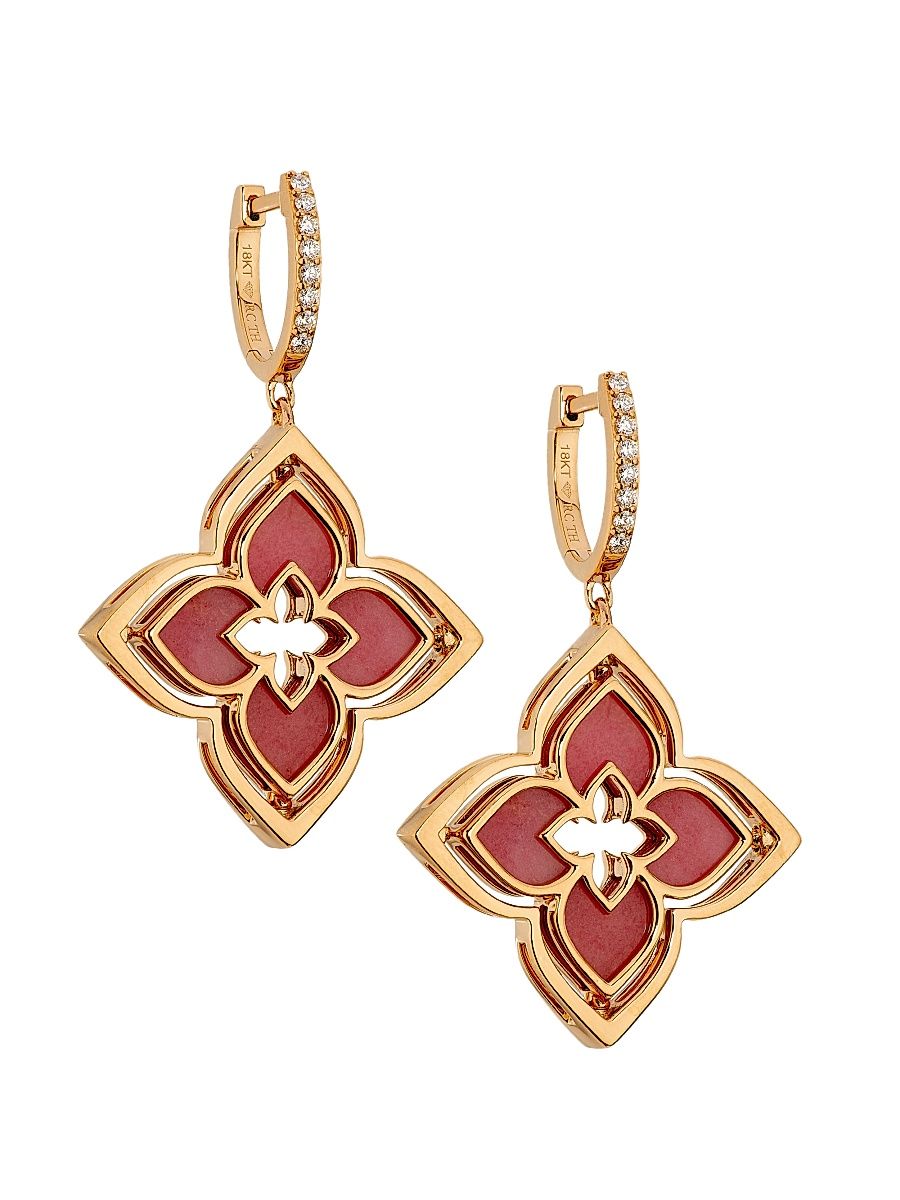 Women's Venetian Princess 18K Rose Gold, Rhodonite & 0.19 TCW Diamond Pirouette Flower Drop Earrings - Rose Gold