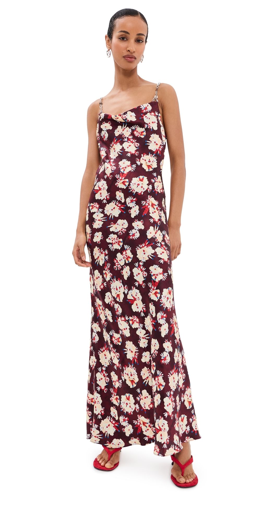 rabanne Floral Silk Dress Flowers Trims Purple/Yel 40