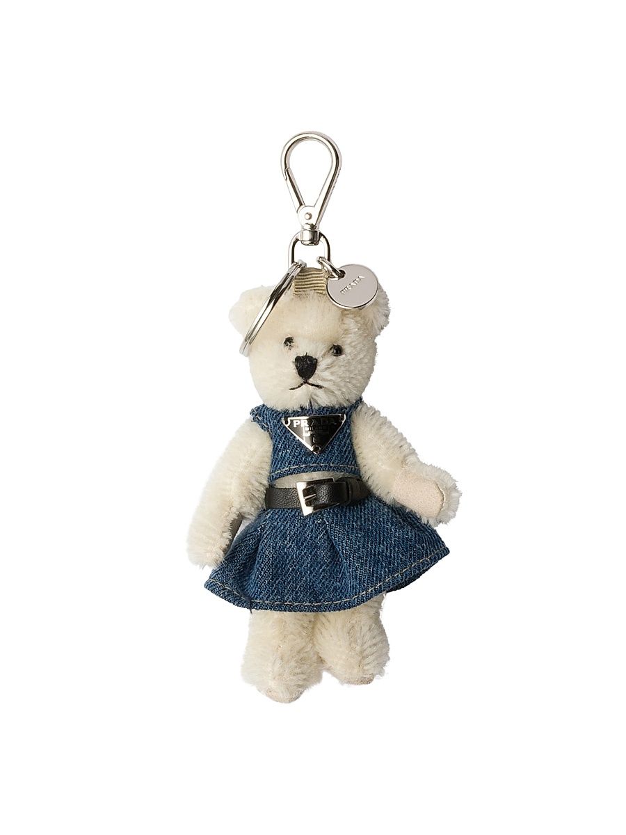 Teddy Bear Bag Charm with Metal Ring - White