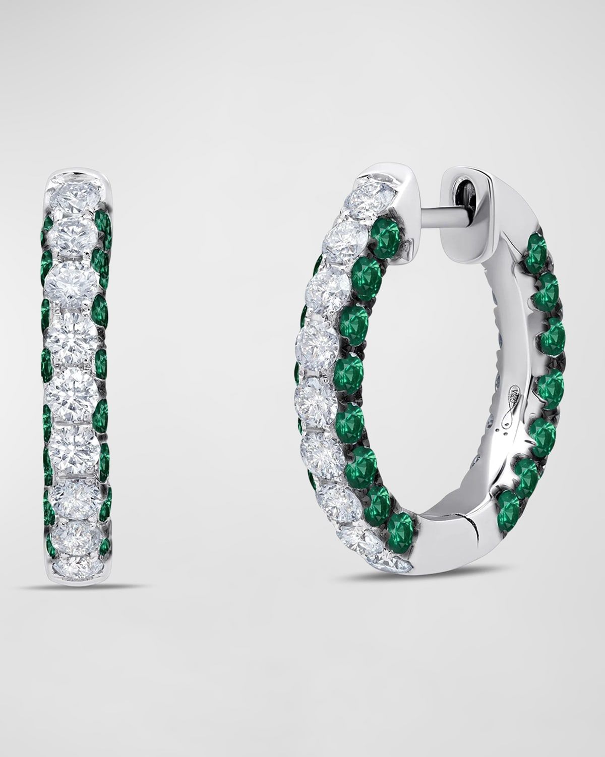 Emerald and Diamond 3-Sided Hoop Earrings