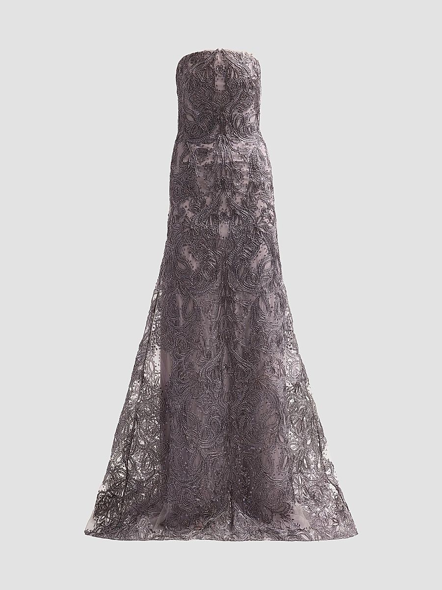Women's Strapless Metallic Raffia Mermaid Gown - Gunmetal - Size 6