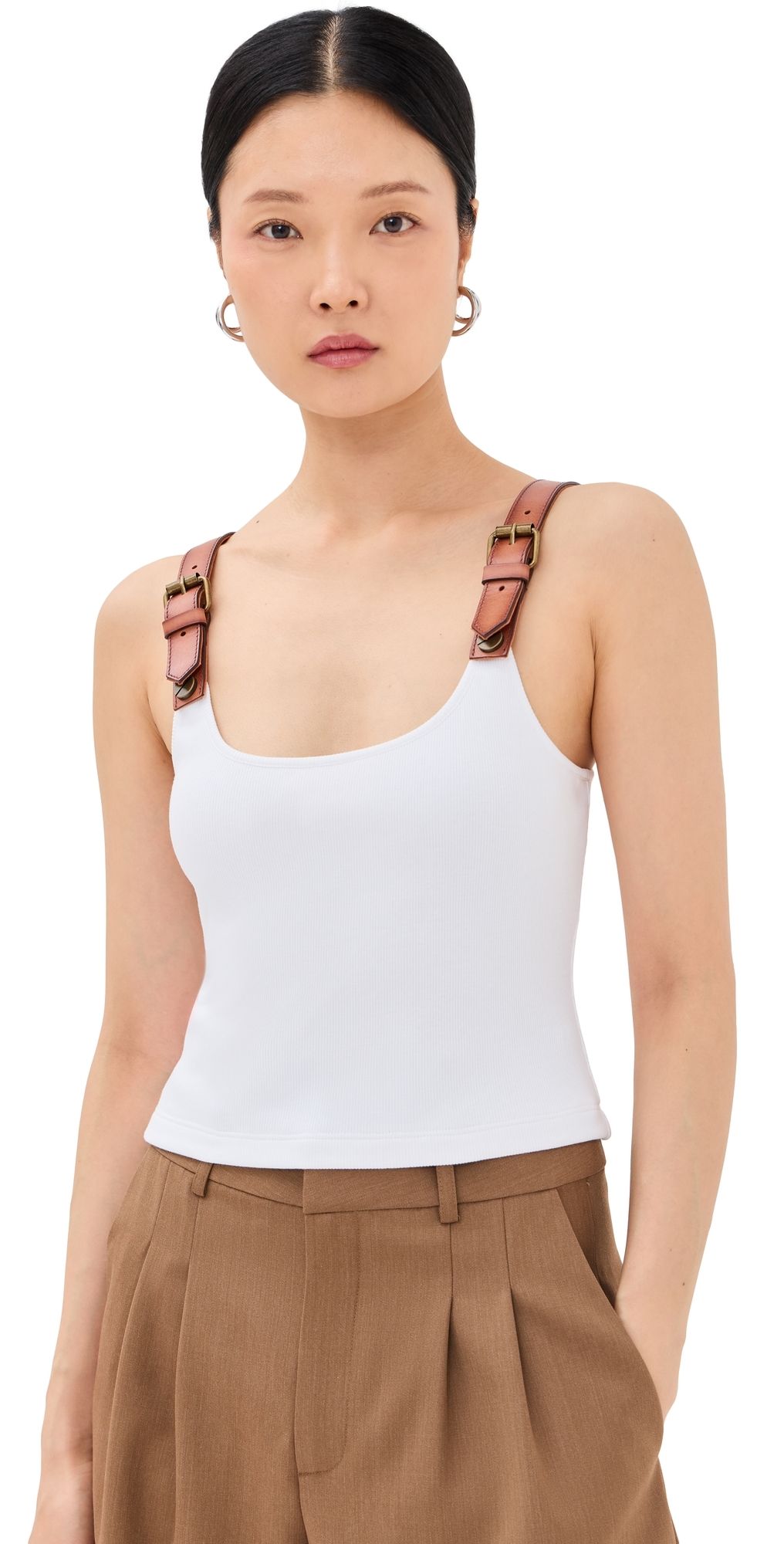 Monse Leather Strap Tank Top Ivory S