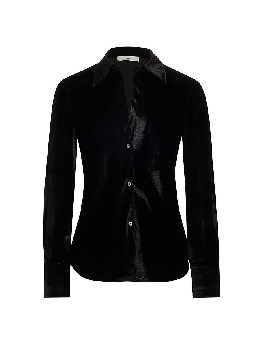 Women's Velvet Button-Up Shirt - Black - Size Medium
