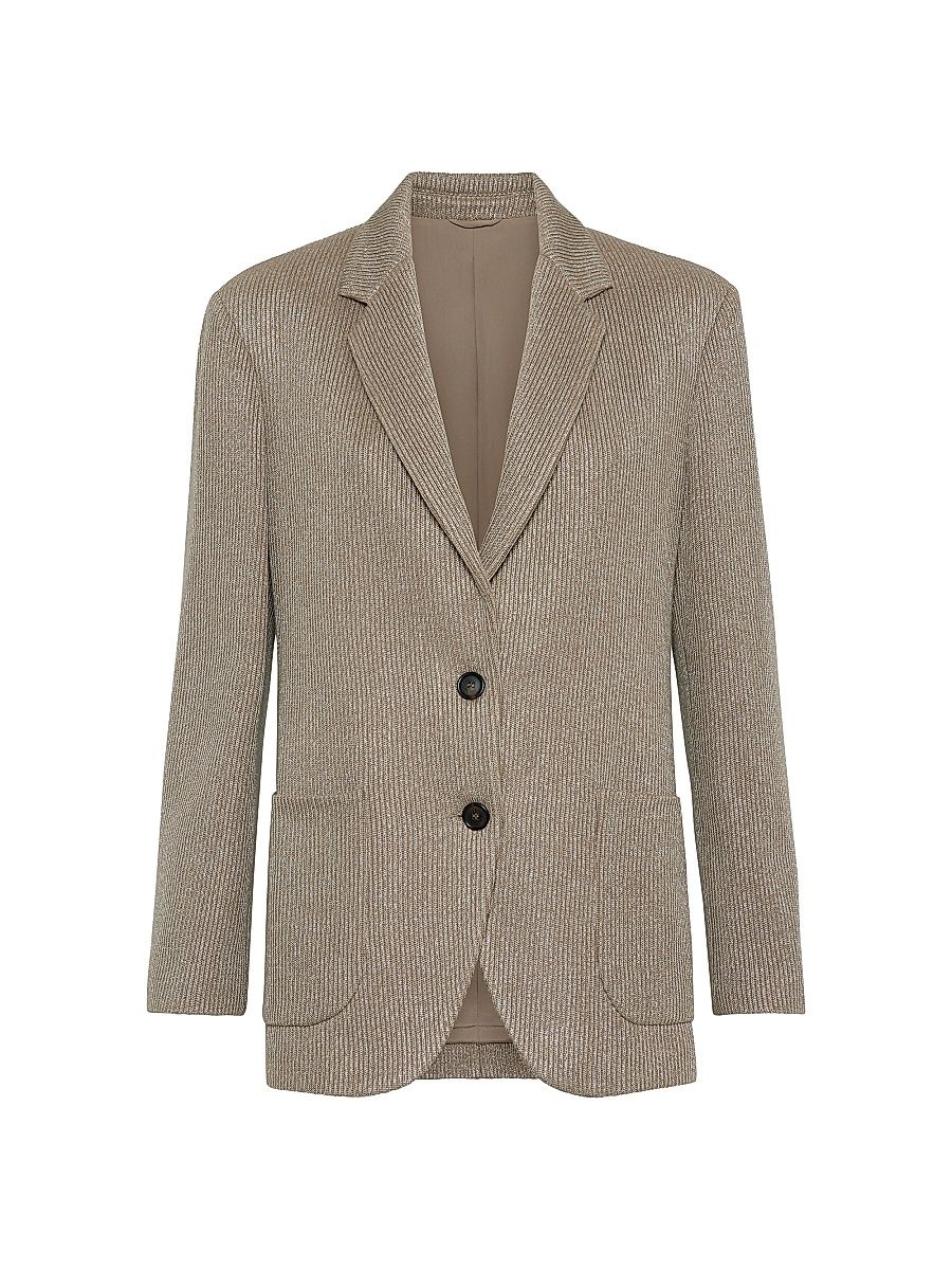 Women's Sparkling Cotton and Viscose English Rib Knit Blazer - Beige - Size 14