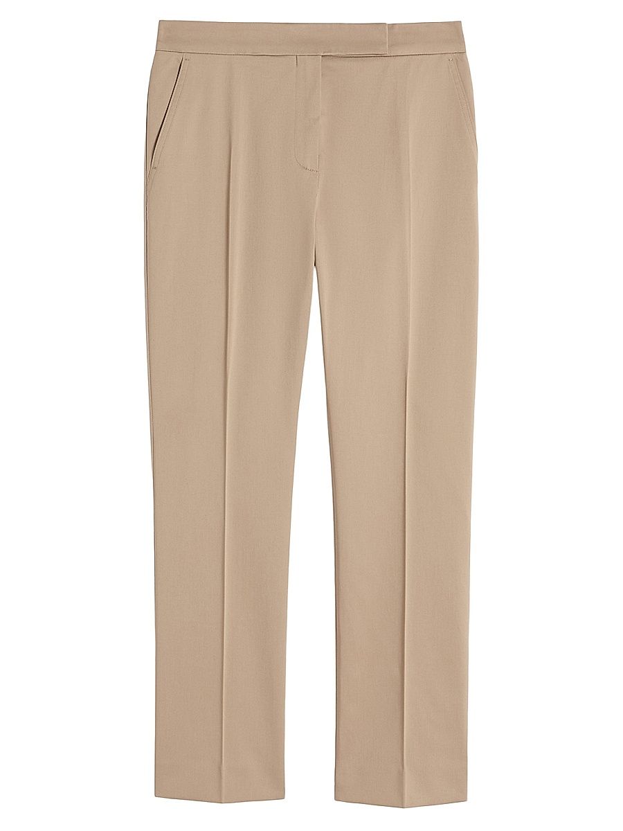 Women's Slim Fit Cotton Satin Trousers - Kaki - Size 12
