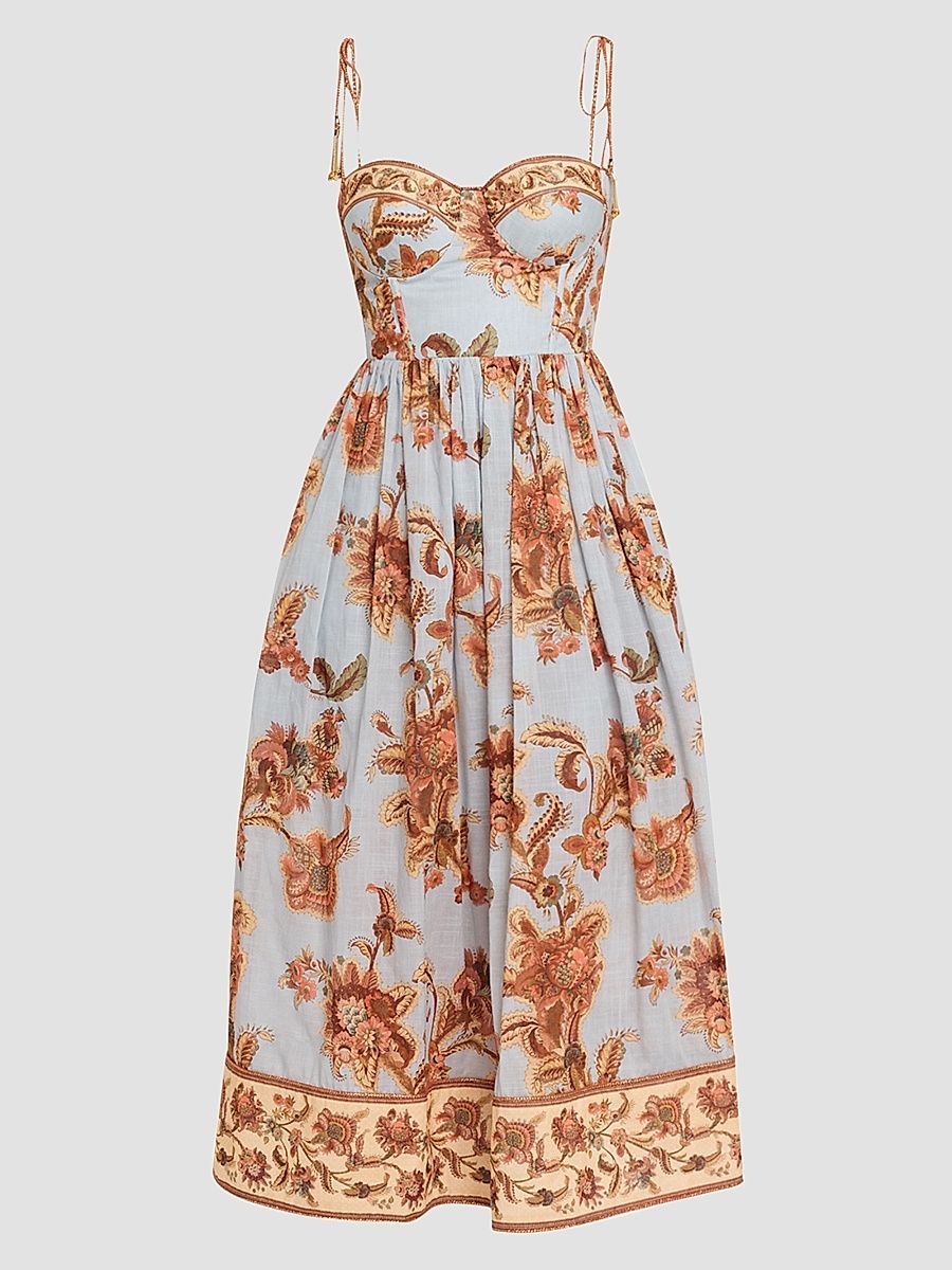 Women's Aster Printed Corset Midi Dress - Blue Jacobean - Size 10