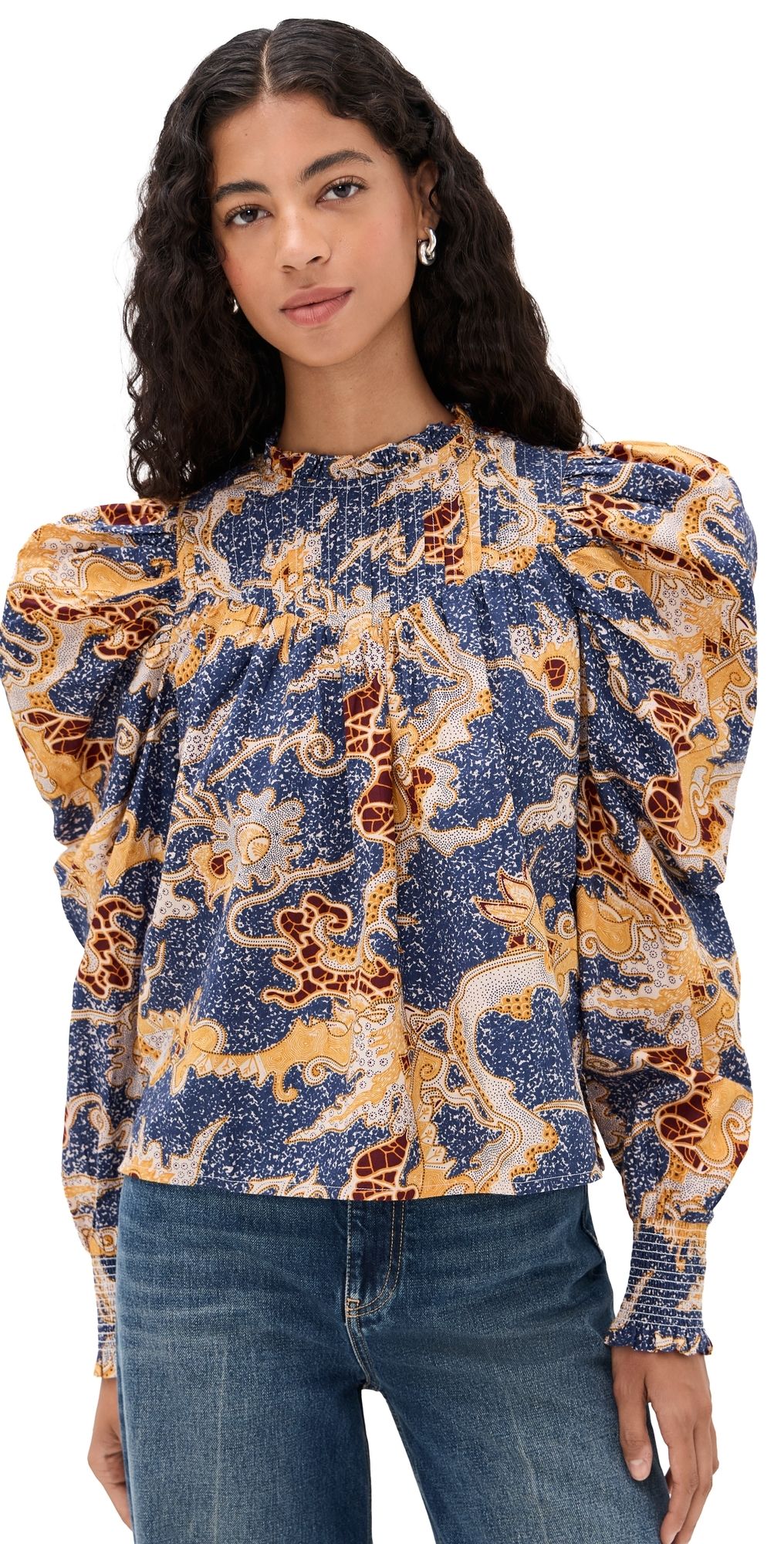 Cleobella Irina Blouse Blue Castello Print XL