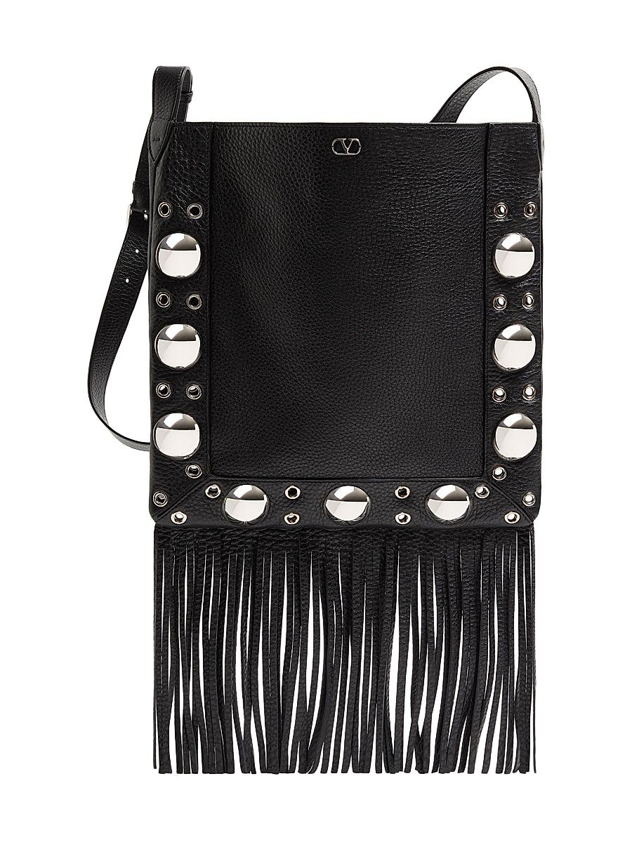 Men's Nellcôte Shoulder Bag in Grainy Calfskin with Fringes - Black