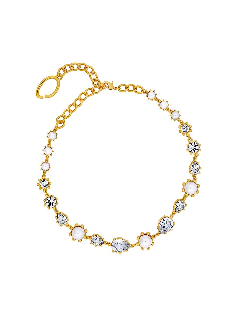 Women's 24K-Gold-Plated, Imitation Pearl & Glass Crystal Necklace - Pearl