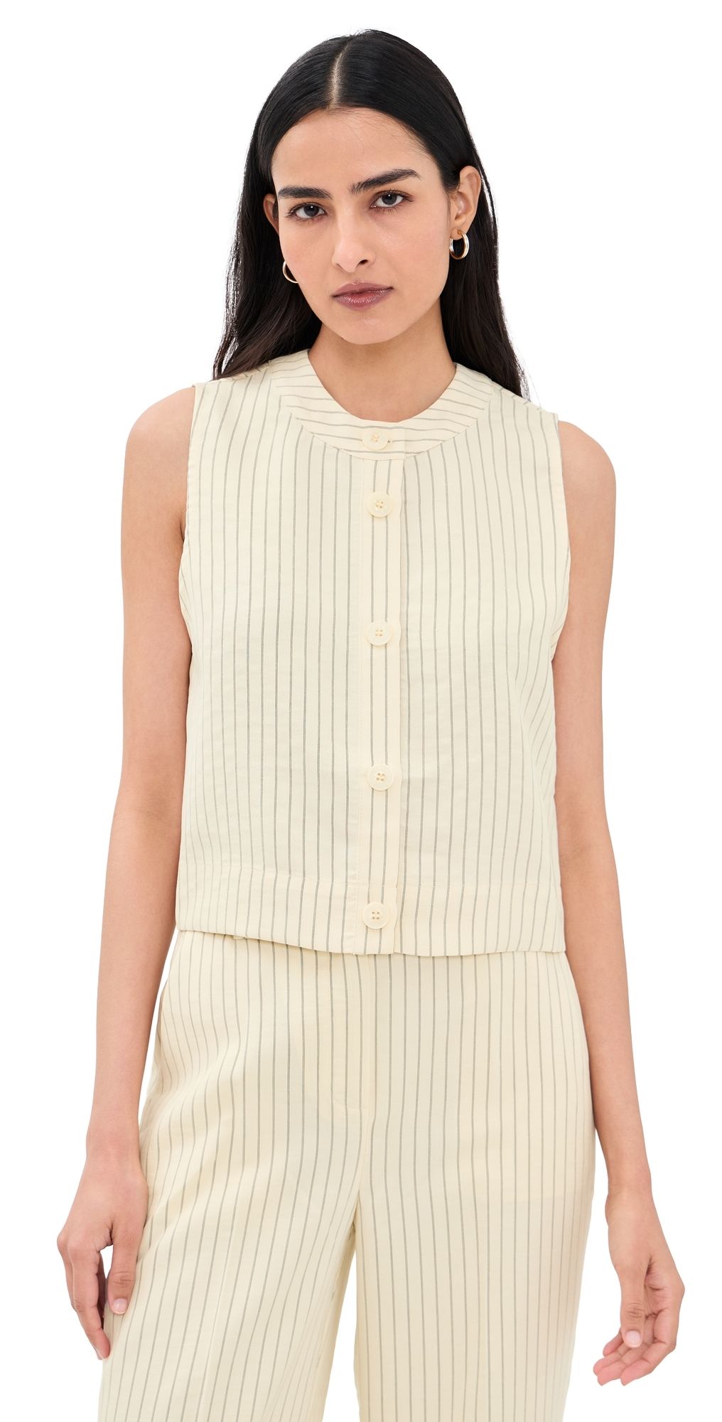 Favorite Daughter The Fine Line Top Cream Pinstripe L
