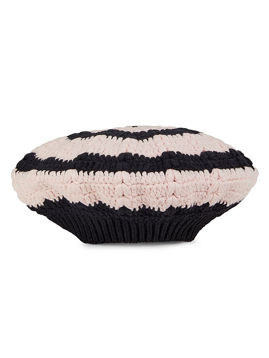 Women's Striped Crochet Beret - Primrose Pink