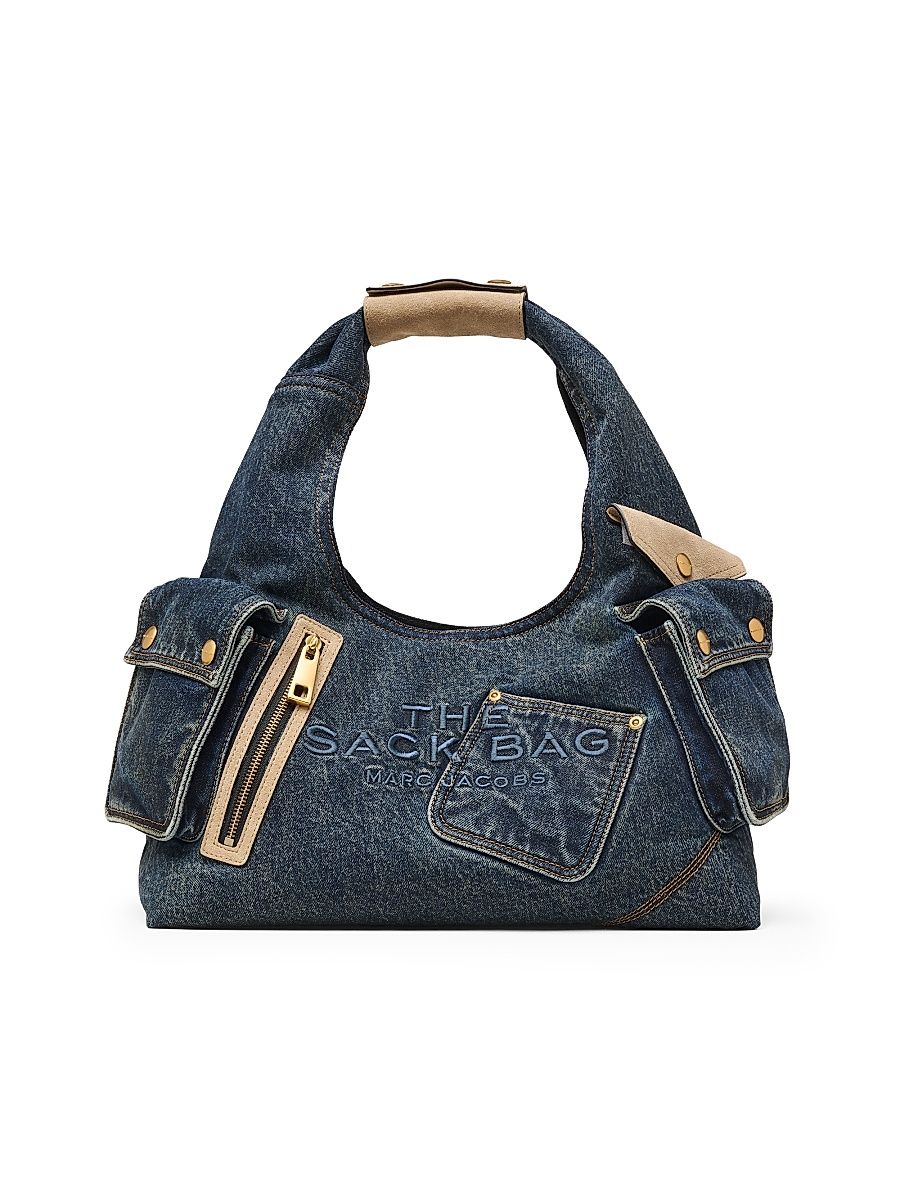 Women's The Denim & Suede Cargo Sack Bag - Dark Wash Indigo
