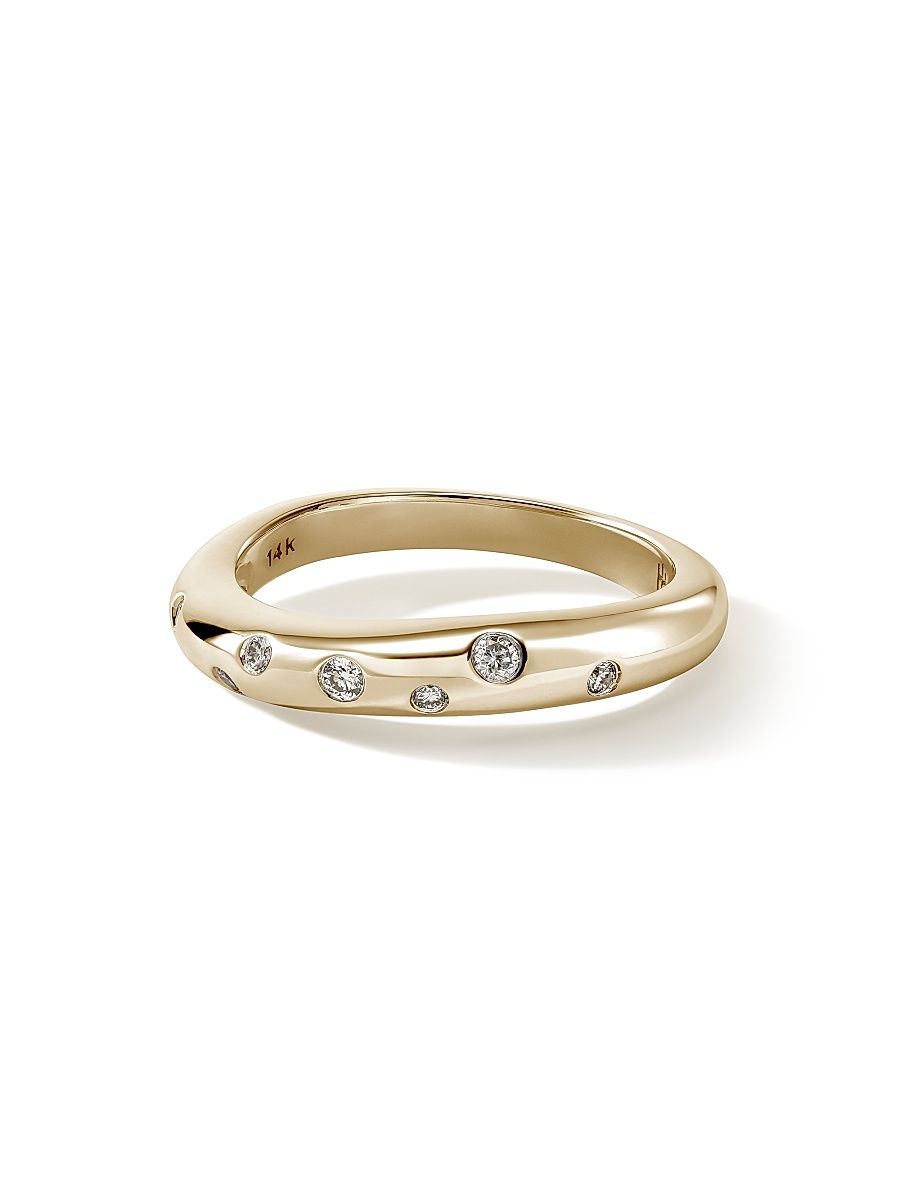 Women's Surf 14K Yellow Gold & 0.11 TCW Diamond Wavy Ring - Gold - Size 6