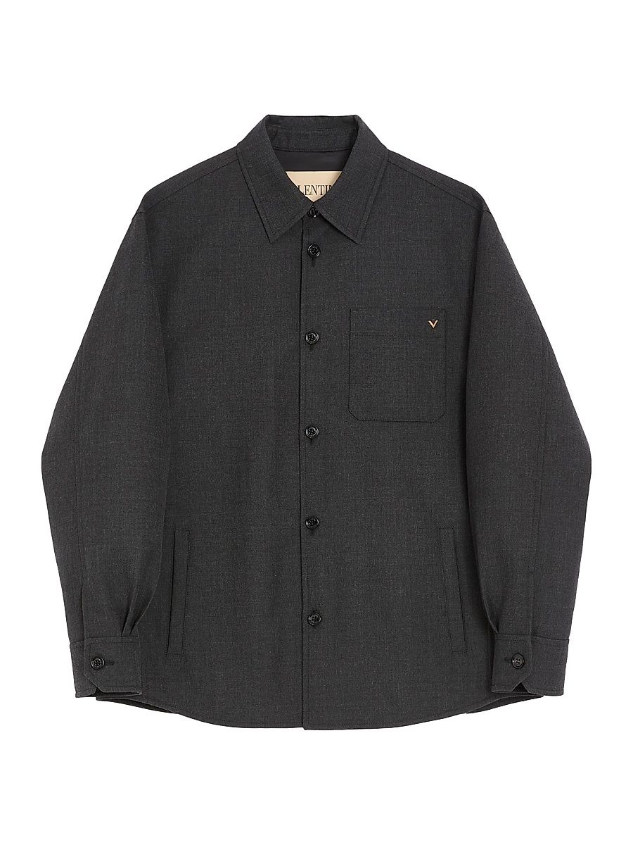 Men's Shirt Jacket in Nylon Gabardine with VGold - Dark Grey - Size 38